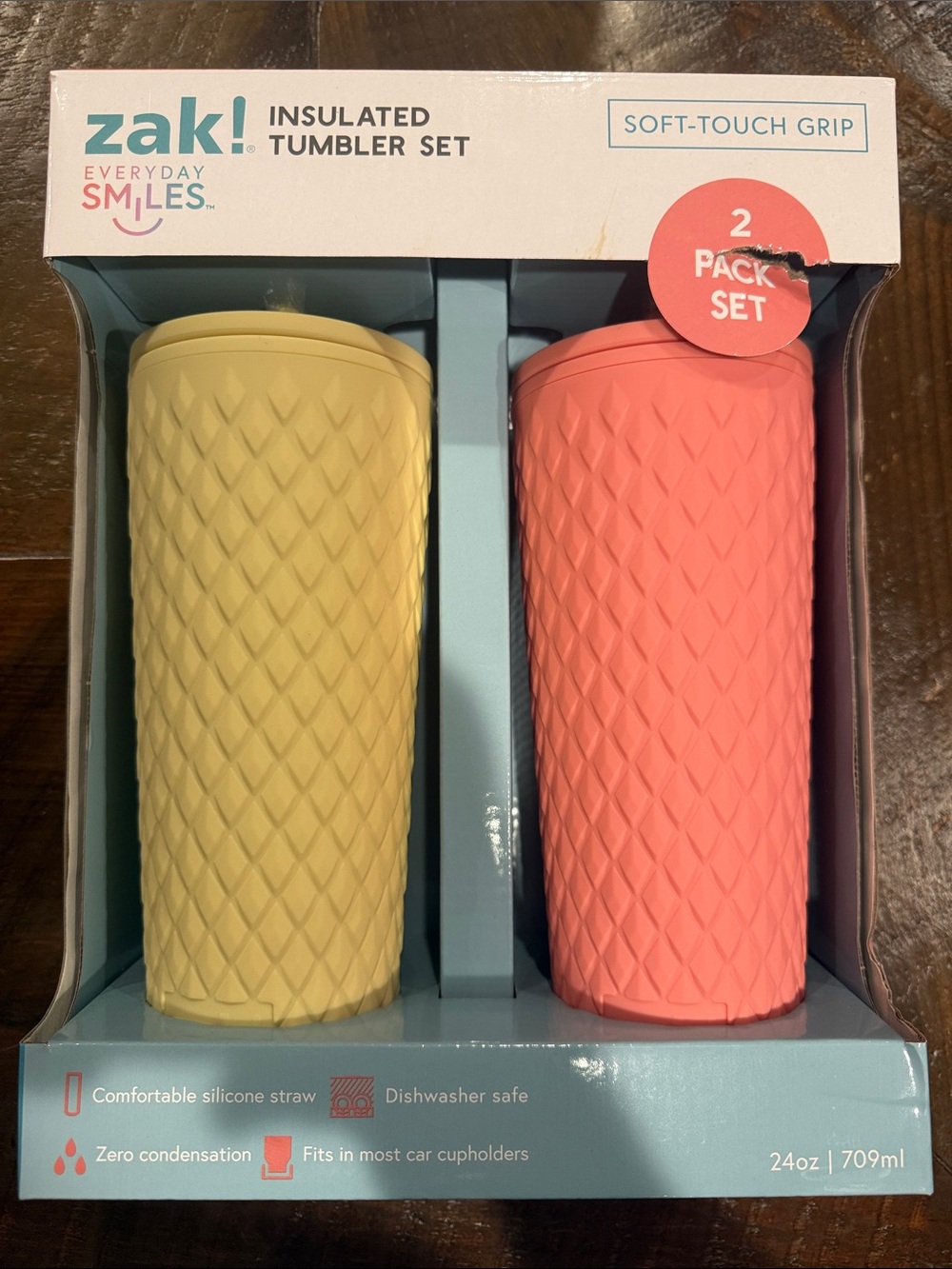 Insulated Tumbler Set - Yellow & Coral, 24oz (2-Pack) New in box!